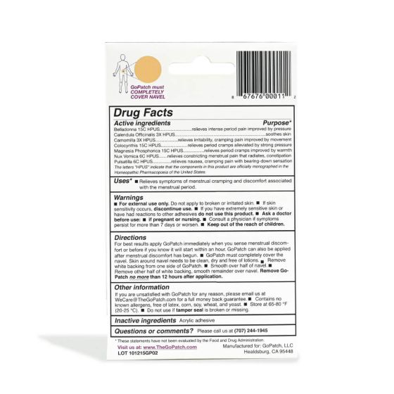 GoPatch Menstrual Cramps Natural Relief Homeopathic Patch - Lhasa OMS GoPatch Menstrual Cramps Natural Relief Homeopathic Patch - Lhasa OMS