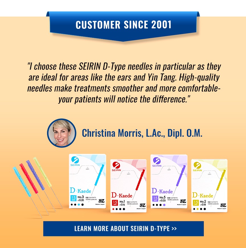 I choose these SEIRIN D-Type needles in particular as they are ideal for areas like the ears and Yin Tang. High-quality needles make treatments smoother and more comfortable- your patients will notice the difference.