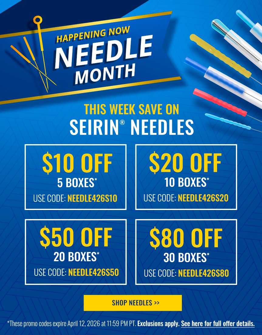 HAPPENING NOW
      NEEDLE MONTH
      THIS WEEK SAVE ON SEIRIN® NEEDLES 
      