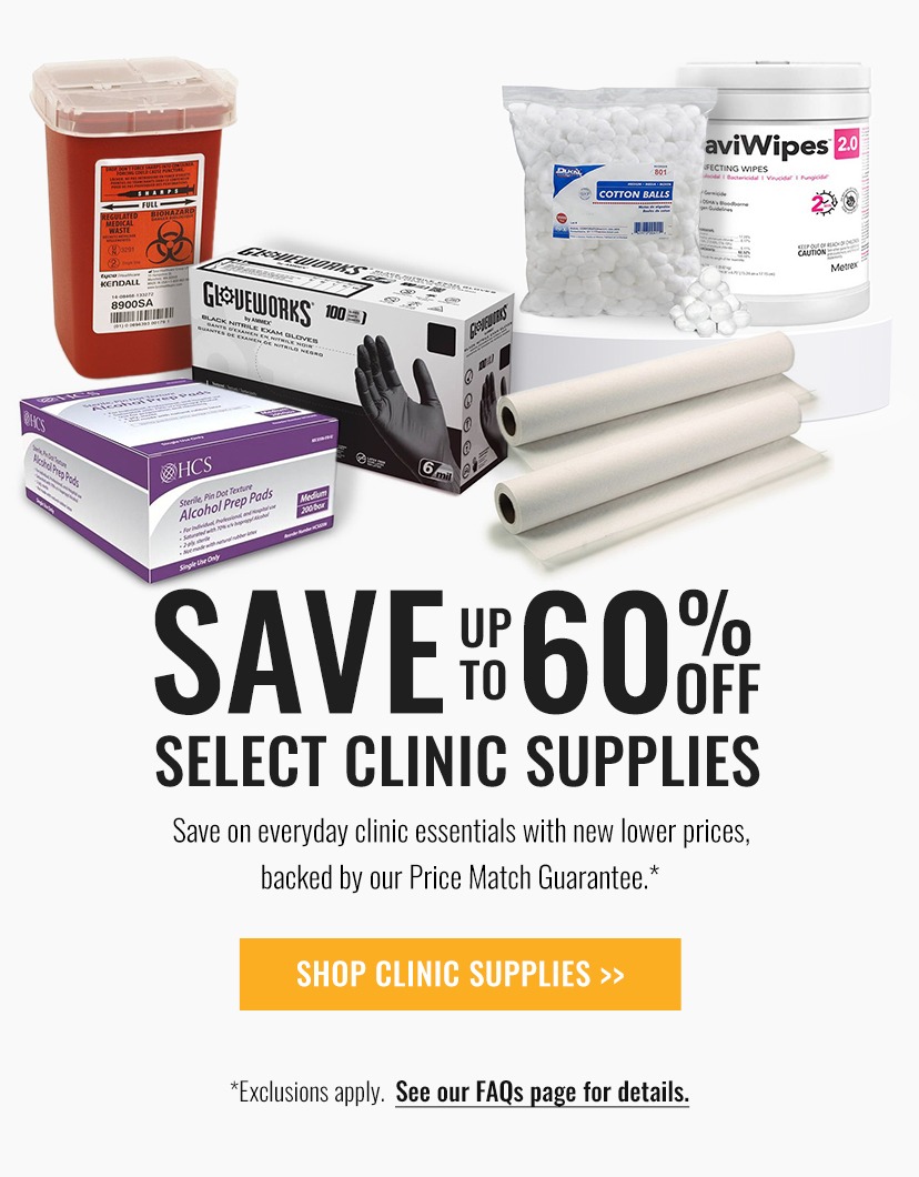 NEW LOW PRICES: 
      UP TO 60% OFF SELECT CLINIC SUPPLIES
      Save on everyday clinic essentials with new lower prices, backed by our Price Match Guarantee.*
      SHOP CLINIC SUPPLIES