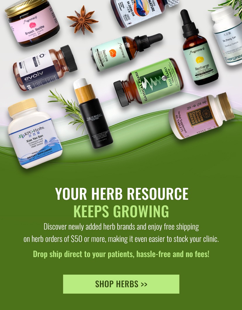 YOUR HERB RESOURCE KEEPS GROWING
      Discover newly added herb brands and enjoy free shipping on herb orders of $50 or more, making it even easier to stock your clinic.
      Drop ship direct to your patients, hassle-free and no fees! 