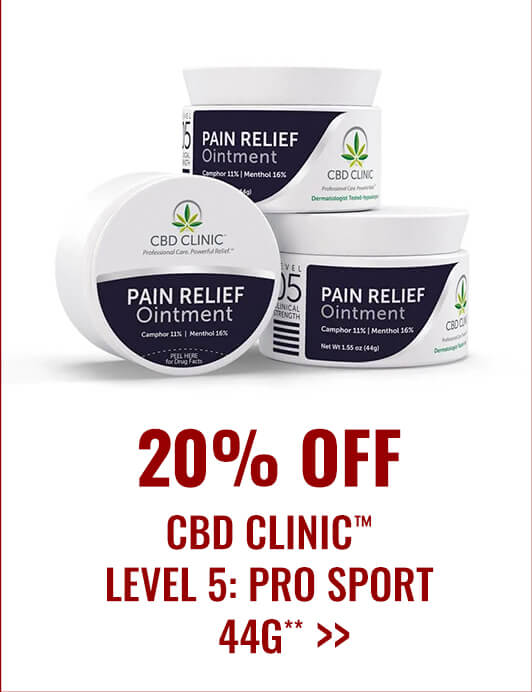 20% OFF CBD CLINIC&trade; Pain Stick Level 5: Pro Sport