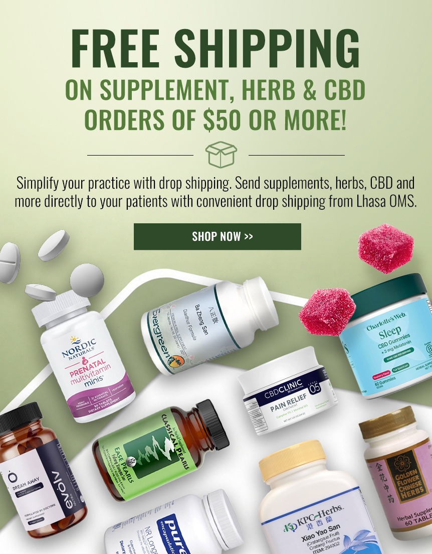FREE SHIPPING ON SUPPLEMENT, HERB & CBD ORDERS OF $50 OR MORE!
      Simplify your practice with drop shipping. Send supplements, herbs and CBD directly to your patients with convenient drop shipping from Lhasa OMS.   