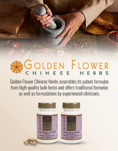 GOLDEN FLOWER CHINESE HERBS 
      Golden Flower Chinese Herbs assembles its patent formulas from high-quality bulk herbs and offers traditional formulas as well as formulations by experienced clinicians. 
